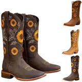Women's Embroidered Flower Cowboy Boot - Brown - Coffee Brown / Flower Cowboy Boots - 42 B - PU Leather - image 8
