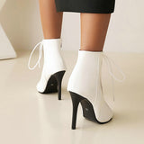 Women's Open Toe Lace Up Granny Boots - White - Open Toe Mesh Granny Boots - 46 B - PU Leather - image 48