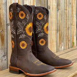 Women's Embroidered Flower Cowboy Boot - Brown - Coffee Brown / Flower Cowboy Boots - 42 B - PU Leather - image 2