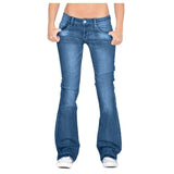Women's Flare Jeans Mid Waist Bell Jeans - Blue - Light / Mid Waist Flares - 5XL - Denim Polyester - image 28
