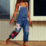 Women's Floral Denim Suspender Overalls - Blue - Dark Blue / Flower Overalls - XXXXXL - Polyester Denim - image 6