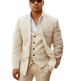 Men's 3 Pcs Linen Summer Wedding Suits - Champagne - Wedding Suit - 5XL - Linen - image 1