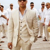 Men's 3 Pcs Linen Summer Wedding Suits - Champagne - Wedding Suit - 5XL - Linen - image 2