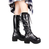 Women's Japanese Gothic Platform Boots - Wine Red - Platform Buckle Boots - 11 B - PU Leather - image 24