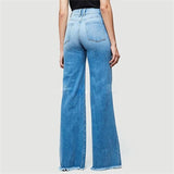 Women's Flared Wide Leg Mom Jeans - Black - Wide Leg Flared Jeans - 4XL - Polyester Denim - image 11