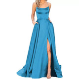 Women's Elegant Long Satin Prom Dress - Red - Spaghetti Strap Evening Dress - 22W - Satin - image 21