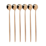 Stainless Steel Long Handled Spoons 6Pc - Red Rose  - Round Long Handled Spoons - 7.87" - Stainless Steel - image 1