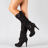 Women's Long High Heel Faux Suede Boots - Black - High Heel Boots - 13 B - PU Leather - image 2