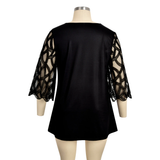 Women's Plus Splice Flower Print Blouse - Black - Flower Tunic Shirt - 8XL - Polyester - image 5