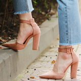 Women's High Block Heel Flock Party Shoe - Black - High Chunky Pumps - 13 B - PU Suede - image 14