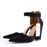 Women's High Block Heel Flock Party Shoe - Black - High Chunky Pumps - 13 B - PU Suede - image 40