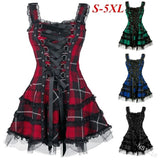 Women's Gothic Punk Plaid Mini Dress - Red - Dress - 5XL - Polyester - image 14