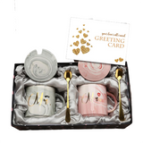 Mr and Mrs Coffee Mugs Bridal Gift-Set - Grey/Pink - Zhikoubei - Mr and Mrs 2 Cup Set - 400ml - Ceramic - image 37