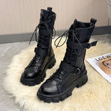 Funki Buys | Boots | Women's Lace-Up Combat Boots Biker Boot - Black - Combat Boot / 44 B / PU Leather - image 16