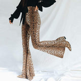 Women's Leopard Print Stretch Flared Pants - Black/Gold - Leopard Print Flared Pants - XXL - Spandex / Polyester - image 2