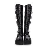 Women's Japanese Gothic Platform Boots - Wine Red - Platform Buckle Boots - 11 B - PU Leather - image 13