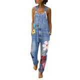 Women's Floral Denim Suspender Overalls - Blue - Light Blue / Flower Overalls - XXXXXL - Polyester Denim - image 8
