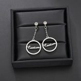Custom Name Phrase Initial Drop Earring - Silver - 1 / Style1 / Silver Color - Stone Size 25mm - Stainless Steel - image 5