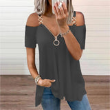 Women's Solid Black Buckle Zipper Shirt - Black - Zip Up Buckle Strap Shirt - 5XL - Polyester Spandex - image 14