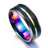 Unisex Black Silver Rainbow Wedding Ring - Black - Rainbow Ring - 6 - Tungsten Carbine - image 14