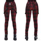 Women's Gothic Punk Plaid High Waist Pant - Red - Punk Plaid Skinny Pants - 5XL - Polyester - image 7