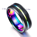 Unisex Black Silver Rainbow Wedding Ring - Black - Rainbow Ring - 6 - Tungsten Carbine - image 11
