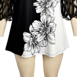 Women's Plus Splice Flower Print Blouse - Black - Flower Tunic Shirt - 8XL - Polyester - image 7