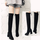 Women's Thigh Tie Block Heel Boots - Black - 1 - 3cm - No Plush Boots - 42 B - PU Leather - image 12