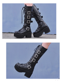 Women's Japanese Gothic Platform Boots - Wine Red - Platform Buckle Boots - 11 B - PU Leather - image 32