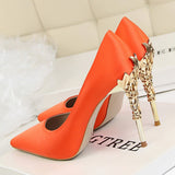 Metal Carved Heels - Black - Embossed Heel Stilettos - 10 B - Silk/PU Leather - image 25