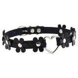 Women's Sweet Flower Heart Choker - Black - Flower Heart Choker Necklace - PU Leather - image 9