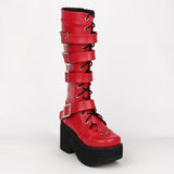 Women's Japanese Gothic Platform Boots - Wine Red - Platform Buckle Boots - 11 B - PU Leather - image 40