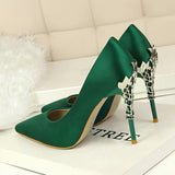 Metal Carved Heels - Black - Embossed Heel Stilettos - 10 B - Silk/PU Leather - image 18