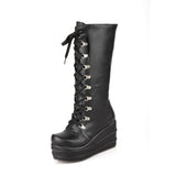 Women's High Platform Gothic Wedge Boot - Black - Platform Wedges - 12 B - PU Leather - image 22