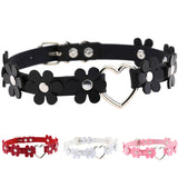 Women's Sweet Flower Heart Choker - Black - Flower Heart Choker Necklace - PU Leather - image 2