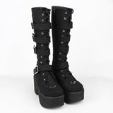 Women's Japanese Gothic Platform Boots - Wine Red - Platform Buckle Boots - 11 B - PU Leather - image 43