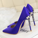 Metal Carved Heels - Black - Embossed Heel Stilettos - 10 B - Silk/PU Leather - image 17