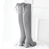 Women's Thigh High Square Mid Heel Boots - Green - Over Knee Boots - 17 B - PU Suede Leather - image 36