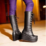 Women's High Platform Gothic Wedge Boot - Black - Platform Wedges - 12 B - PU Leather - image 12