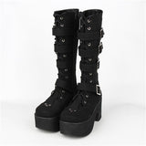 Women's Japanese Gothic Platform Boots - Wine Red - Platform Buckle Boots - 11 B - PU Leather - image 45