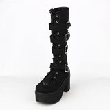 Women's Japanese Gothic Platform Boots - Wine Red - Platform Buckle Boots - 11 B - PU Leather - image 48
