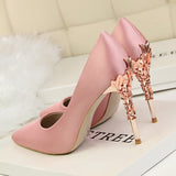 Metal Carved Heels - Black - Embossed Heel Stilettos - 10 B - Silk/PU Leather - image 15
