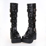 Women's Japanese Gothic Platform Boots - Wine Red - Platform Buckle Boots - 11 B - PU Leather - image 14