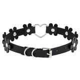Women's Sweet Flower Heart Choker - Black - Flower Heart Choker Necklace - PU Leather - image 4