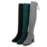 Women's Thigh High Square Mid Heel Boots - Green - Over Knee Boots - 17 B - PU Suede Leather - image 10