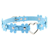 Women's Sweet Flower Heart Choker - Sky Blue - Flower Heart Choker Necklace - PU Leather - image 24