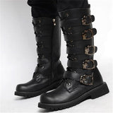 Men's Buckle Strap Mid-Calf Gothic Boots - Black - Biker Boots - 46 B - PU Leather - image 4