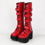 Women's Japanese Gothic Platform Boots - Wine Red - Platform Buckle Boots - 11 B - PU Leather - image 37