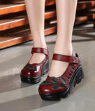 Women's Designer Leather Gothic Pumps - Red - Mary Janes - 9 B - Genuine Leather - image 3