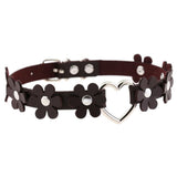 Women's Sweet Flower Heart Choker - Dark Brown - Flower Heart Choker Necklace - PU Leather - image 23